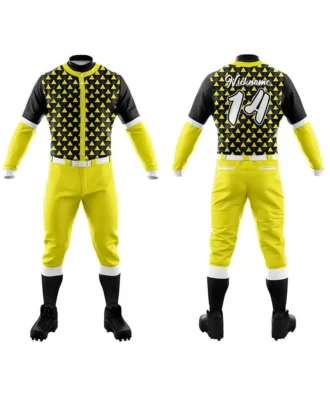 Yellow and black American football uniform with matching pants, gloves, socks, and cleats