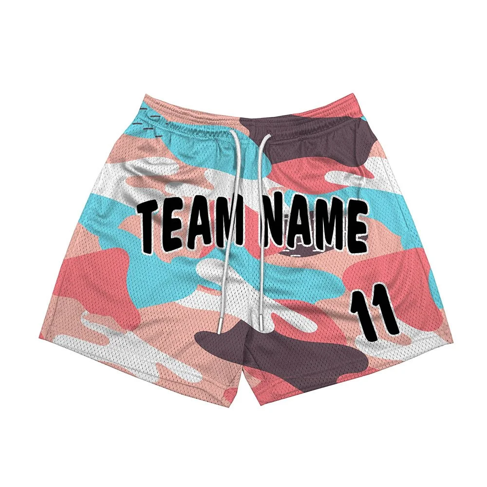 Custom camo mesh sports shorts with team name and number 11